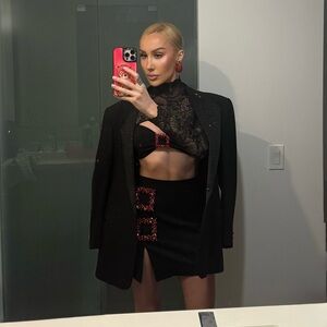 Black Skirt Set with Red Accents